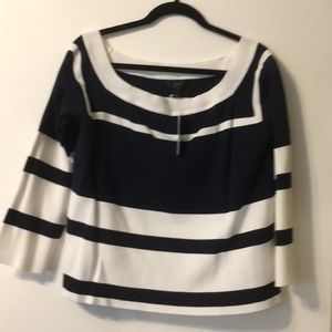 Navy and white off shoulder shirt